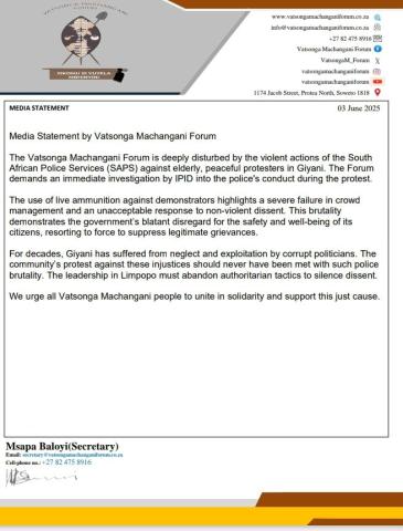 MEDIA STATEMENT 3 JUNE 2025